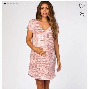 Mauve Tie Dye V-Neck Round Hem Maternity Dress (PINKBLUSH)
